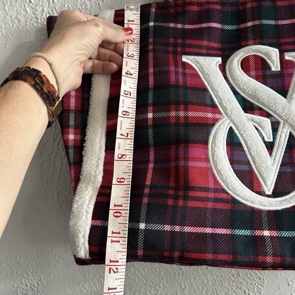 Victoria Secret Flannel Plaid Tote Bag Pink Red Large Snap Structured Preppy Y2K - Picture 9 of 10